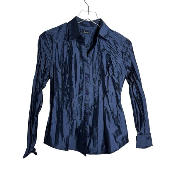 Beluva San Francisco Parker pleated crinkled button down blouse top size Small - Picture 3 of 8